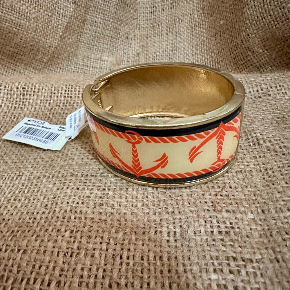 Gold, Cream, Orange & Navy  💛🧡💙 Anchor ⚓️ Bangle Cuff Bracelet w/spring closure!